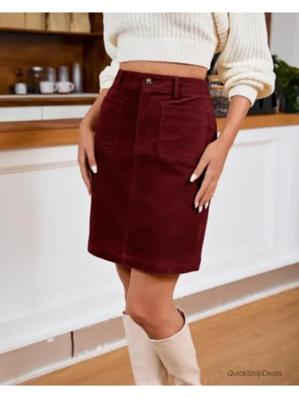 Women's Corduroy A-Line Skirt High Waisted with Pockets